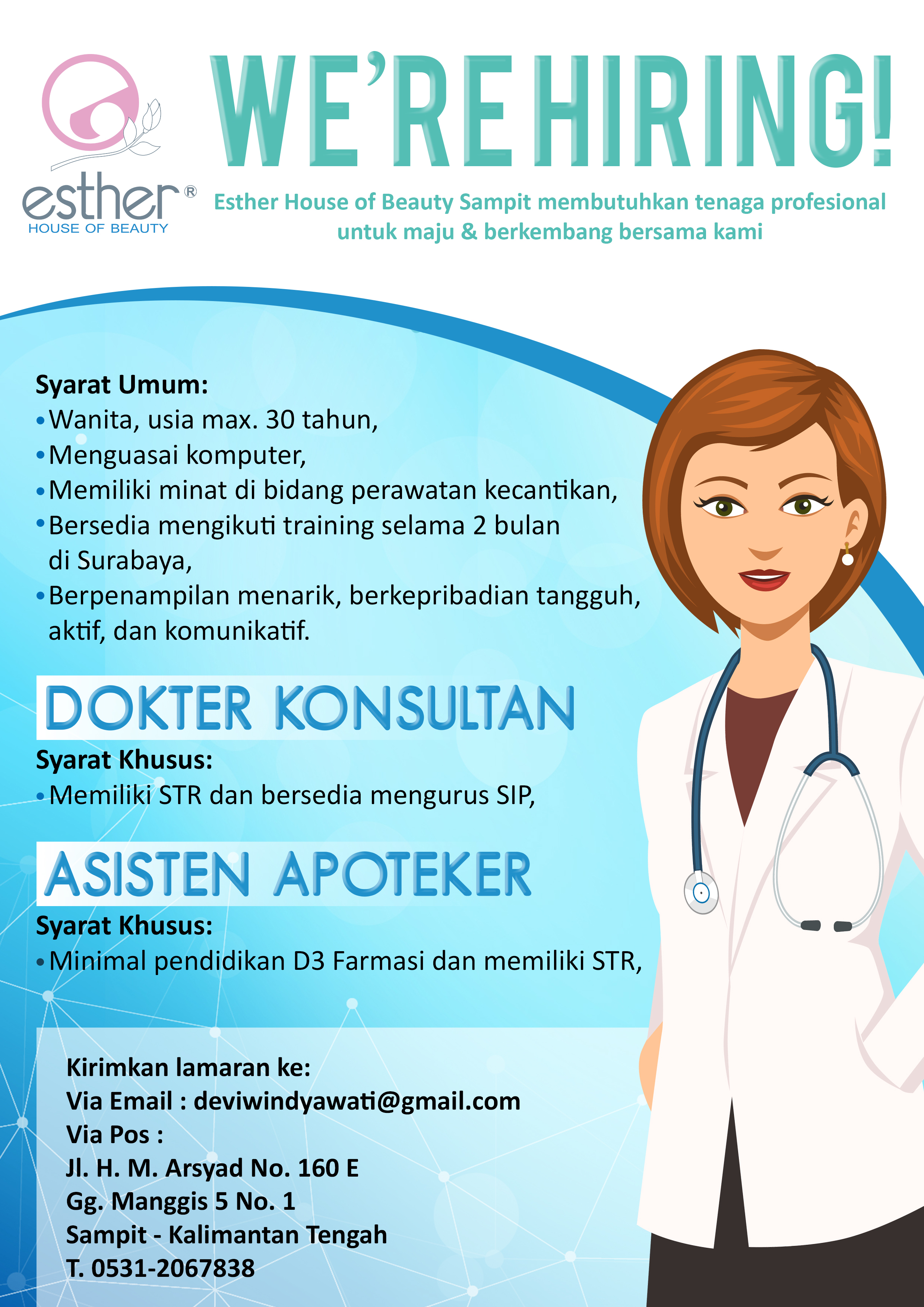 Lamar Lowongan Dokter Konsultan Klinik Kecantikan Di Esther House Of Beauty 2021 Jobs Id